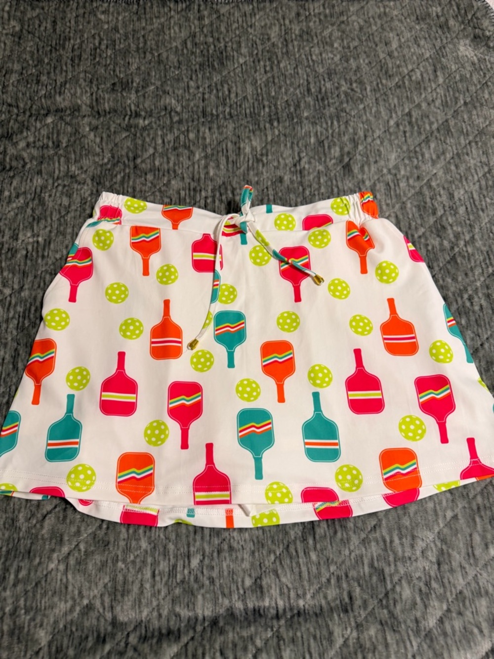 Jess Lea Women's White Pickleball Print Drawstring Skort Bright Multicolor